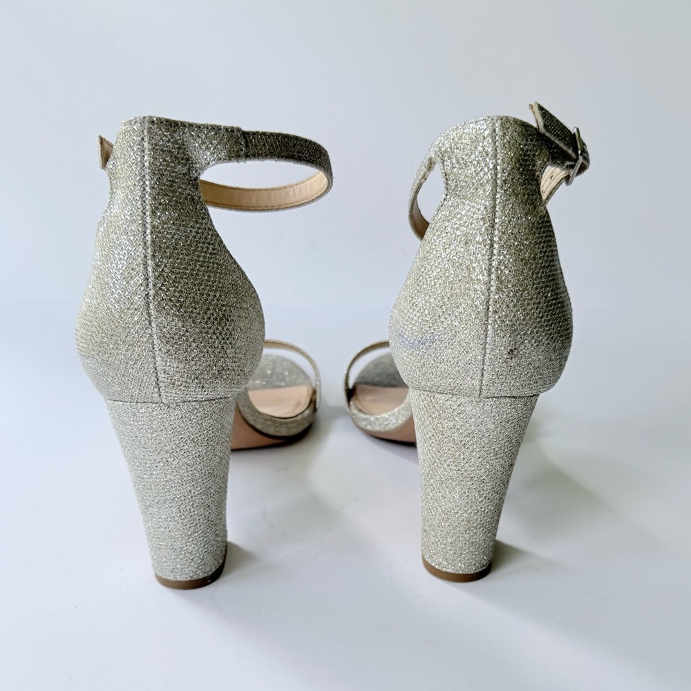 Michael Michael Kors Sascha Silver Glitter High Heel Ankle Strap Sandal 9 - Picture 6 of 15